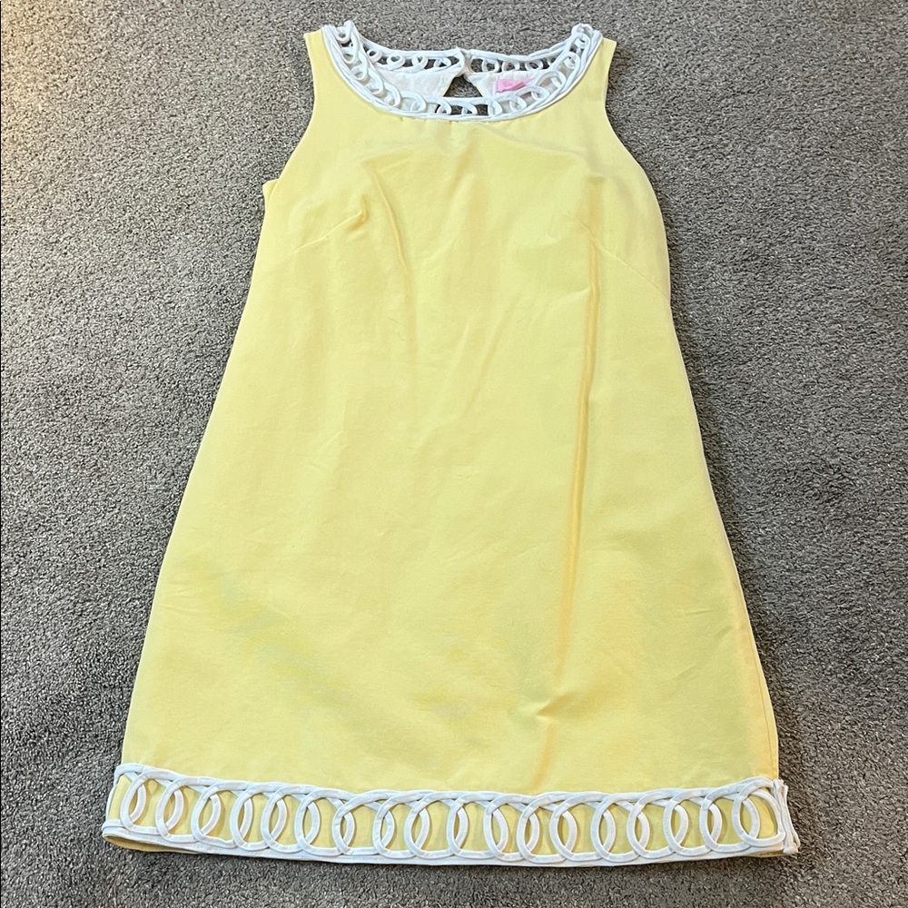 🧁🌼👑Lilly Pulitzer Yellow Cotton Canvas Shift White Loopy Collar/Hem Trim sz6